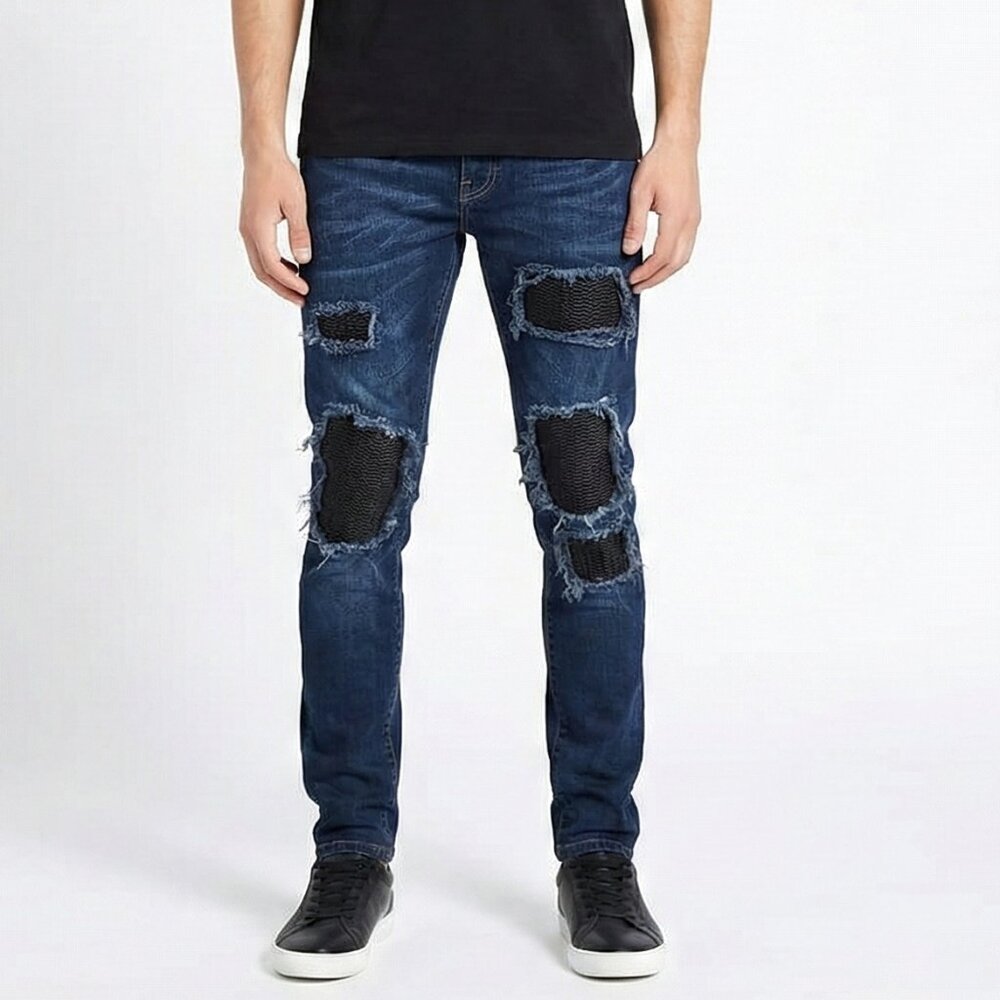 Zara Dark Blue Distressed Motorcycle Skinny Jeans